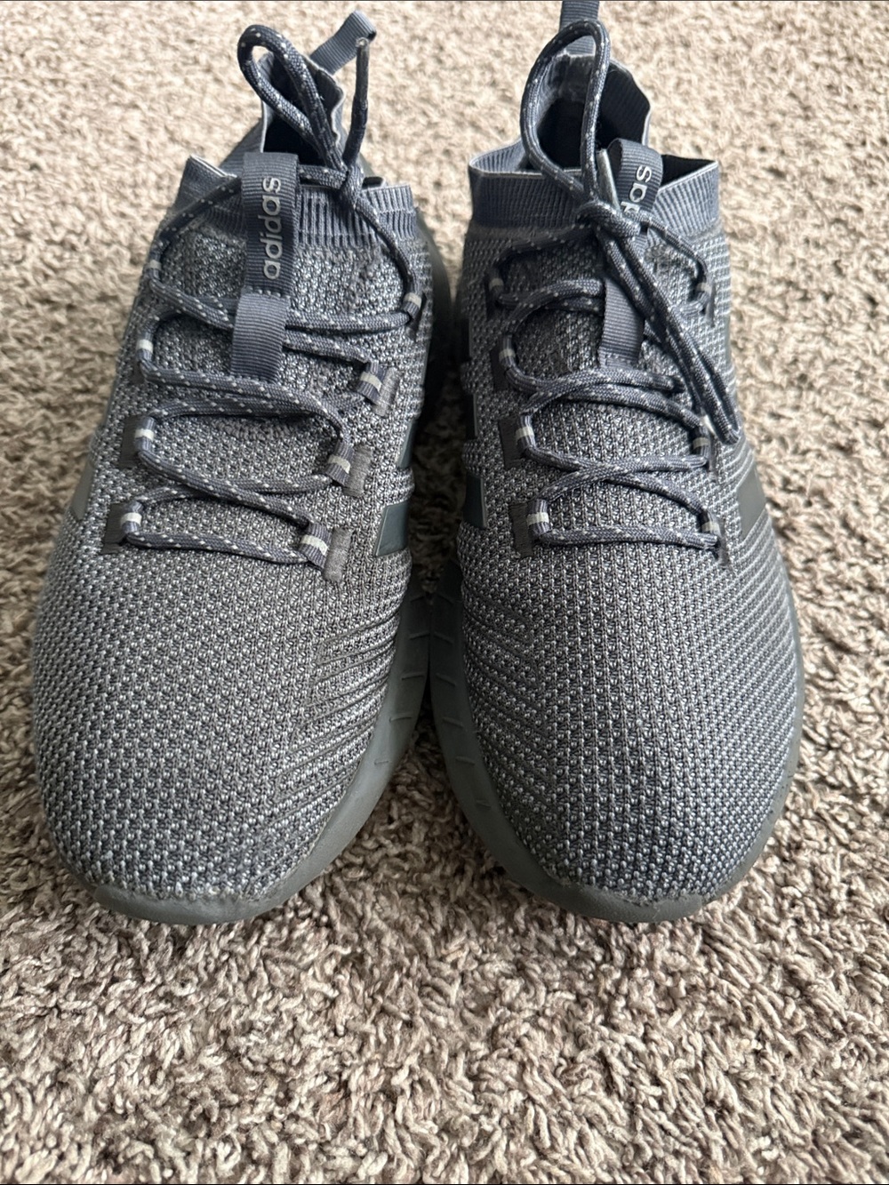 adidas Grey Knit Athletic Sneaker with Signature Three Stripes men 12